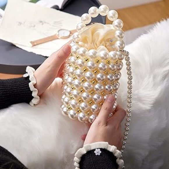 Neiman Marcus Pearl Beaded Silk Handmade Bucket Bag